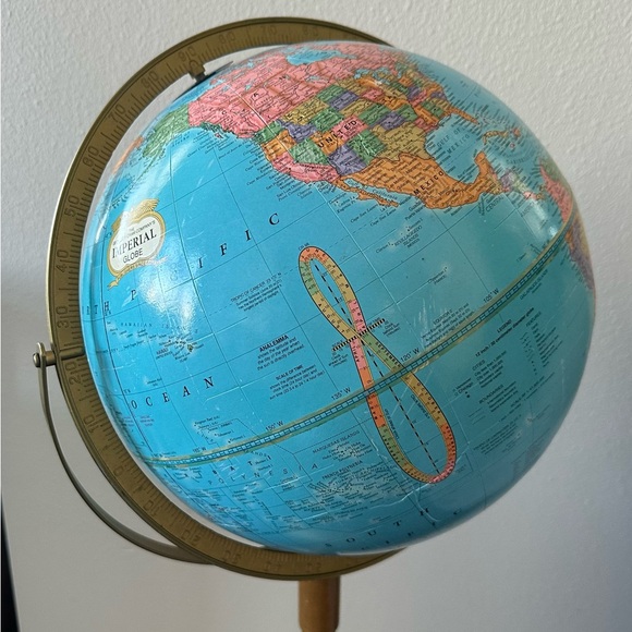 Vintage 1960/1970s George F. Cram's Imperial World globe (12”) with stand (ht 3’ - Picture 4 of 12